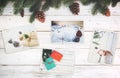 Photo album in remembrance and nostalgia in Christmas winter season on wood table. Royalty Free Stock Photo