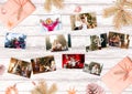 Photo album in remembrance and nostalgia in Christmas winter season on wood table. Royalty Free Stock Photo