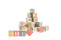 photo of a alphabet blocks spelling kids isolate on white background Royalty Free Stock Photo