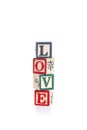 photo of a alphabet blocks spelling LOVE isolate on white background Royalty Free Stock Photo