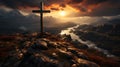 Cross at top of a hill overlooking a river