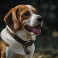 A photo of an amazingly cute, funny and charming beagle dog on a beautiful background.