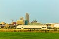 Downtown Omaha Nebraska USA anchor buildings on a clear sky morning.