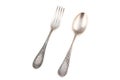Photo of antiquarian silver fork and spoon Royalty Free Stock Photo