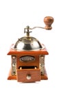 Photo of an antique coffee grinder on white Royalty Free Stock Photo