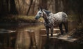 photo of Appaloosa standing in water in its natural habitat. Generative AI Royalty Free Stock Photo