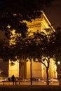 Night Photo of the Arch of Triumph in Paris Royalty Free Stock Photo