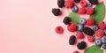 arrange berry in pink background with copy space ai generated