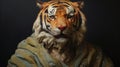 Hyperrealistic Wildlife Portrait: Man With Tiger On Head