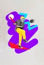 Photo artwork graphics collage painting of funky excited senior guy playing baseball drawing background