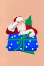 Photo artwork minimal picture of thoughtful grandfather thinking packing x-mas presents isolated drawing background