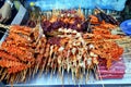 Assorted chicken and pork innards sold at a street food stall Royalty Free Stock Photo