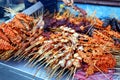 Assorted chicken and pork innards sold at a street food stall