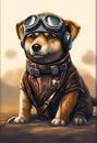 aviator dog wear goggle illustration ai generated Royalty Free Stock Photo