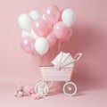 Photo a baby carriage is on a pink and white background Royalty Free Stock Photo