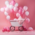 Photo a baby carriage is on a pink and white background Royalty Free Stock Photo