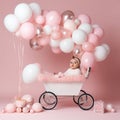 Photo a baby carriage is on a pink and white background Royalty Free Stock Photo