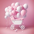 Photo a baby carriage is on a pink and white background Royalty Free Stock Photo