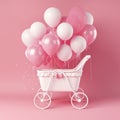 Photo a baby carriage is on a pink and white background Royalty Free Stock Photo