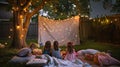 photo of a backyard movie night under the stars