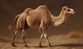 photo of Bactrian camel on desert landscape. Generative AI