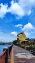 Photo of the unique landmark of the ketupat tourist village with the Martapura river, Banjarmasin, South Kalimantan, Indonesia