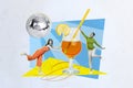 Photo banner creative collage design aperol spritz cocktail advertisement open summer nightclub disco ball girls Royalty Free Stock Photo