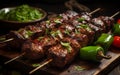 Photo barbecue beef kebabs with green pepper Generative AI