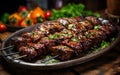 Photo barbecue beef kebabs with green pepper Generative AI