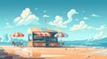 beach ice cream shop in summer day illustration