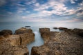 Photo at the beach Praia do Evaristo near Albufeira with beautiful cliffs in the Algarve. Royalty Free Stock Photo