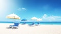 beautiful beach with lounge chair and umbrella with blue sky backdrop ai generated Royalty Free Stock Photo