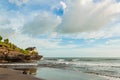 Beautiful beach and Pura Batu Bolong temple on Bali, Indonesia.