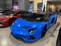 Beautiful Blue Lamborghini Sports Car at the Auto Show