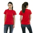 Brunette woman wearing blank red shirt Royalty Free Stock Photo