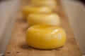 Photo of beautiful chain of fresh made cheese on the wooden boar Royalty Free Stock Photo