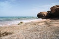 Photo of beautiful clear turquoise sea ocean water surface with ripples low waves on seascape sand beach background Royalty Free Stock Photo