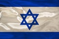 Photo of the beautiful colored national flag of the modern state of Israel on textured fabric, concept of tourism, economics and