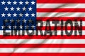 Photo of the beautiful colored national flag of the modern state of USA on textured fabric, concept of tourism, emigration, Royalty Free Stock Photo