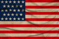 Photo of the beautiful colored national flag of the modern state of USA on textured fabric, concept of tourism, emigration, Royalty Free Stock Photo