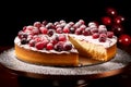 A beautiful cranberry tart on a golden platter