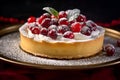 A beautiful cranberry tart on a golden platter