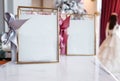 Beautiful frames and other Christmas details in decorated room