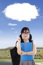 High school student pointing at cloud bubble Royalty Free Stock Photo