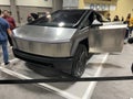 Beautiful Metal Futuristic Tesla Cybertruck at the Auto Show