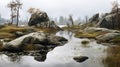 Misty Wetland: Primitivist Realism In Daz3d Style
