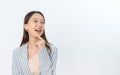 Portrait of a Beautiful and Professional Asian Business Woman Cheerfully Smiling and Looking Right Royalty Free Stock Photo