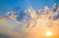Photo of beautiful sunset, evening sky with sun rays. Detail image, no birds, no noise. Royalty Free Stock Photo