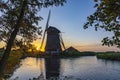 Photo during a beautiful sunset of an old windmill along the Kerkvaart near Hazerswoude Dorp, the Netherlands Royalty Free Stock Photo