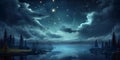 Photo of a beautifully illuminated night sky with sparkling stars and wisps of clouds Royalty Free Stock Photo